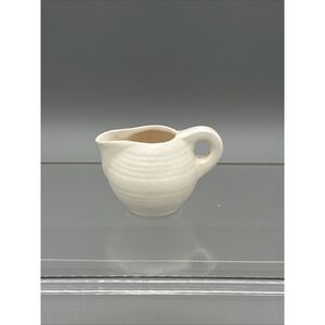 Vintage Miniature Pottery Pitcher Ivory White Ribbed Design Unmarked 1.75" tall